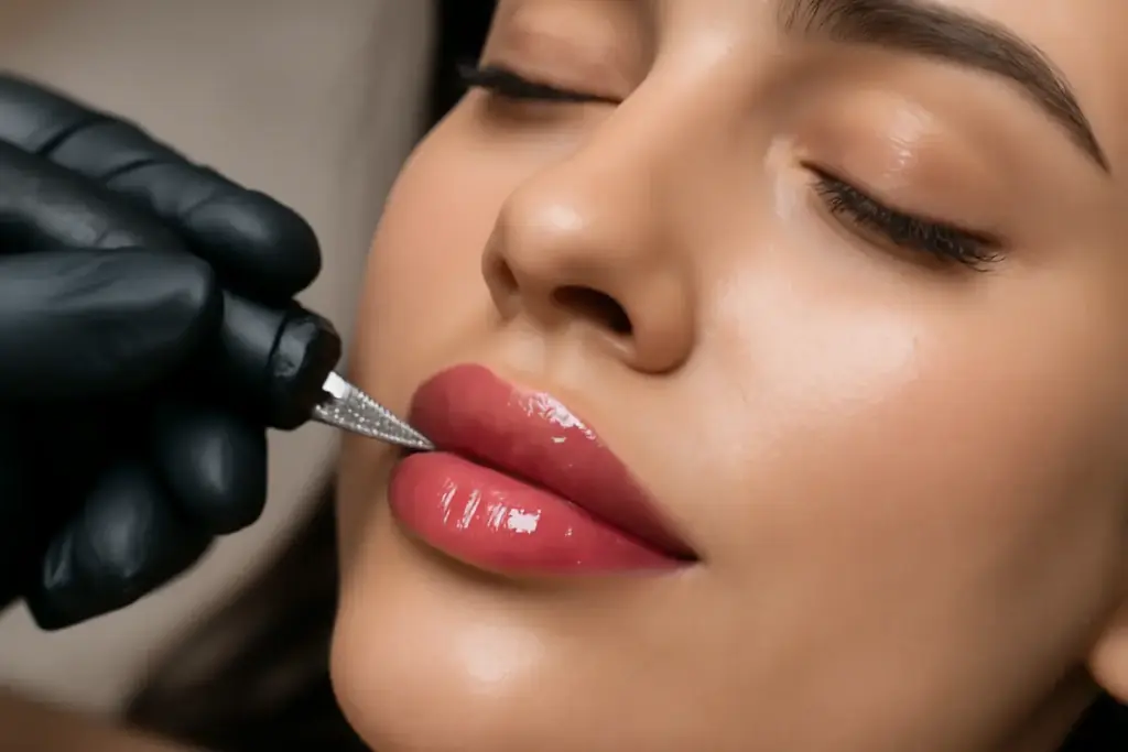 Come si crea l’effetto glossy sulle labbra con il trucco permanente? Metodo collaudato per riflessi luminosi